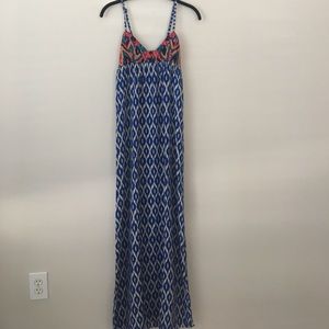 Blue Patterned and Embroidered Maxi Dress
